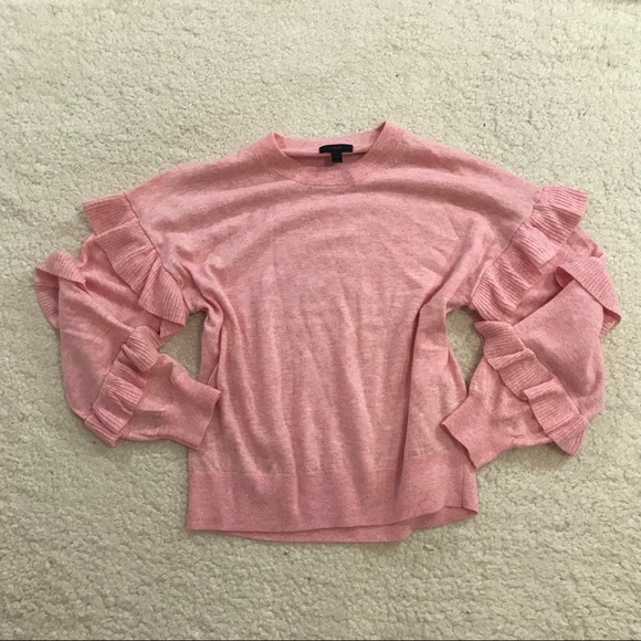 J crew Crewneck Sweater with ruffle sleeves Sz l - Picture 2 of 7